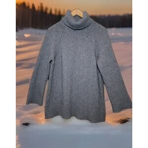 Tuckernuck Gray Chunky Knit Wool Blend Turtleneck Sweater Old Money Minimalist M